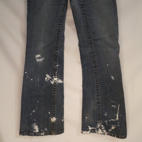 BLUENOTES | 27 X 30 | Kate Relaxed Flare | Distressed Denim | White Paint Spill - Picture 7 of 16